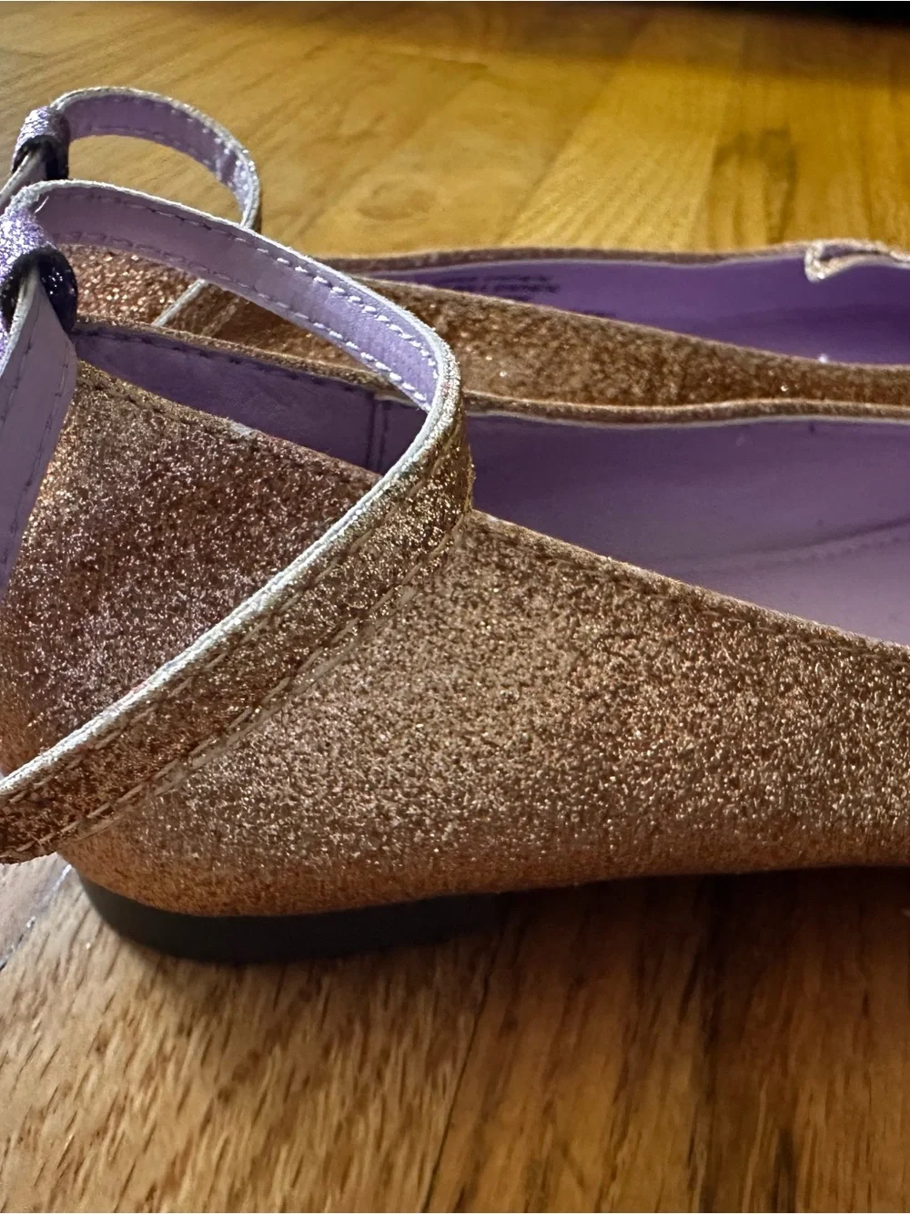 Crewcuts Gold Glitter Cat Ballet Flats with Ankle Strap